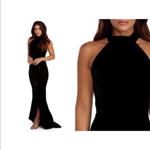 Lena Black Velvet Ruffle Dress